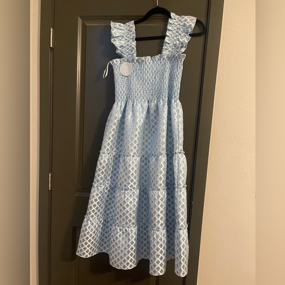 Hill House Ellie Nap Dress Blue/White Brocade Limited Edition - Picture 3 of 4